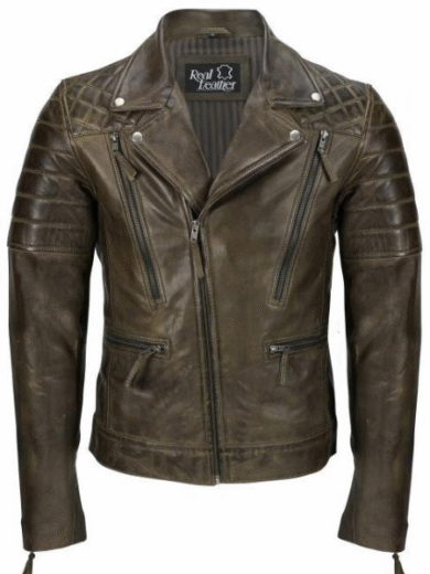 Brown Biker Style Cowhide Leather Jacket