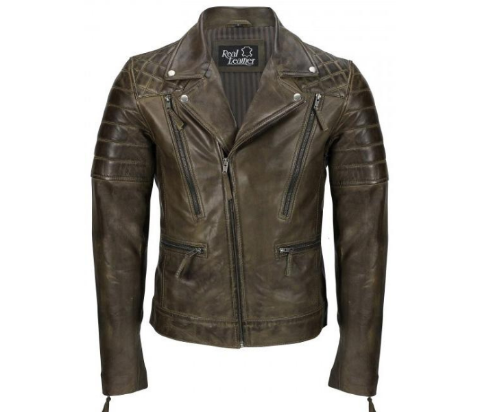 Brown Biker Style Cowhide Leather Jacket