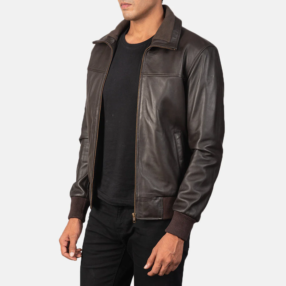 Air Rolf Brown Leather Bomber Jacket - Image 2
