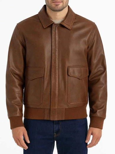 Men’s Plain Brown A2 Bomber Leather Jacket