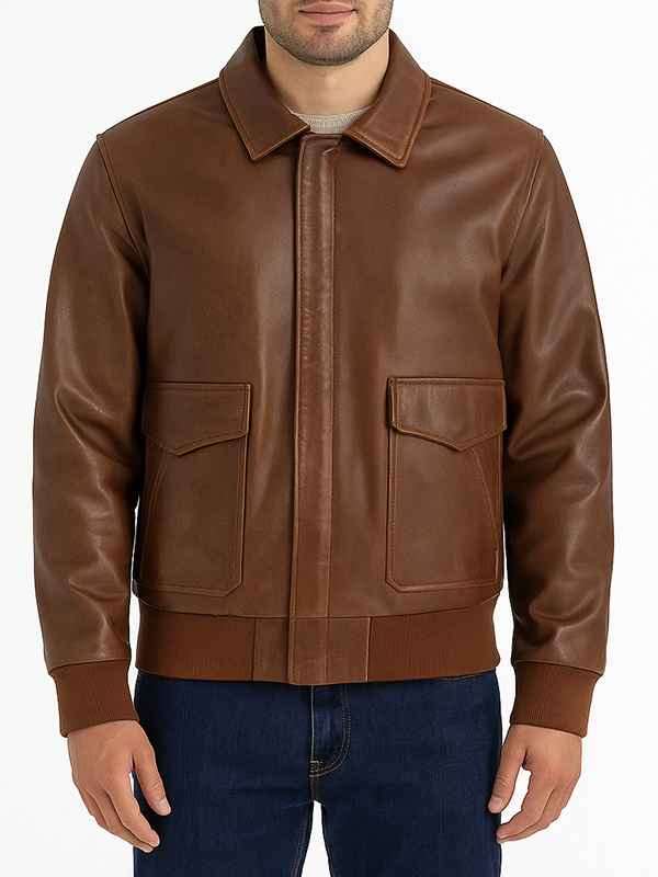 Men’s Plain Brown A2 Bomber Leather Jacket
