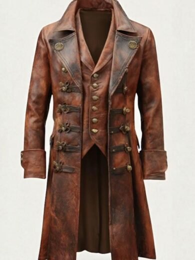 Vintage Steampunk Leather Coat Men