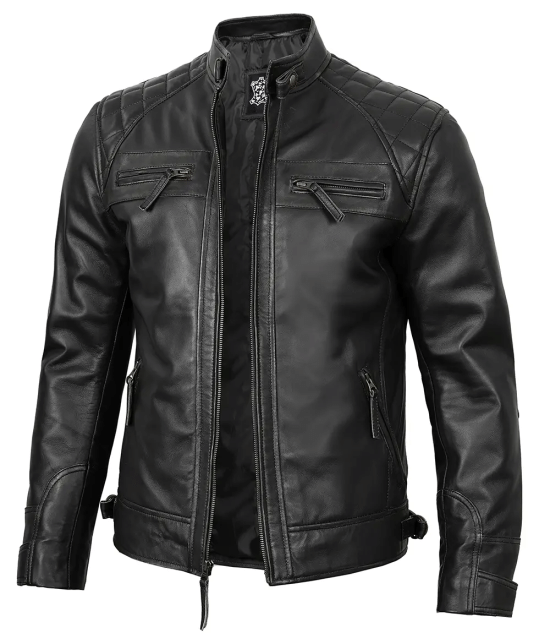 Men's Black Real Soft Leather Cafe Racer Jacket