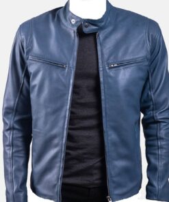 Blue Simple Leather Jacket For Men