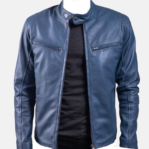 Blue Simple Leather Jacket For Men