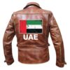 Brown bikers leather jacket with UAE Flag