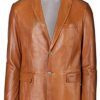 Brown Slim fit Two Button Leather Coat For Men