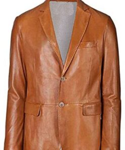 Brown Slim fit Two Button Leather Coat For Men