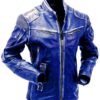 Dark Blue Cafe Racer Leather Jacket For Men