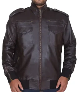 Dark brown bomber jacket for men