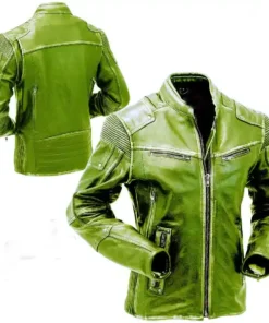 Green Motorcycle Vintage Leather Jacket For Men