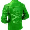 Green Motorcycle Vintage Leather Jacket With Skull