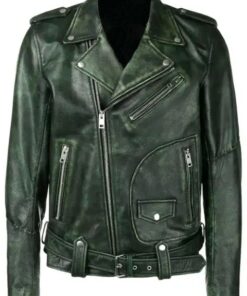 Green Motorcycle Brando Style Vintage Biker Leather Jacket