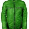 Green Vintage Real Biker Leathers Jacket For Men