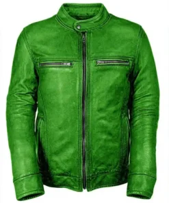 Green Vintage Real Biker Leathers Jacket For Men