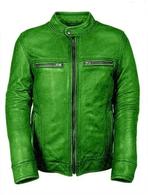 Green Vintage Real Biker Leathers Jacket For Men