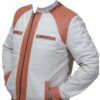 White Vintage Quilting Leather Jacket For Boys