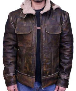 Mens Aviator Hooded Brown Fur Jacket