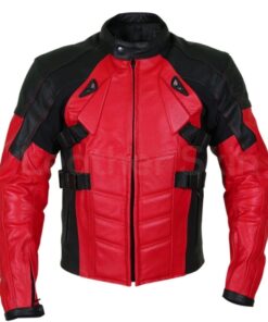 Men Red Motorcycle Padded Genuine Cow Leather Jacket