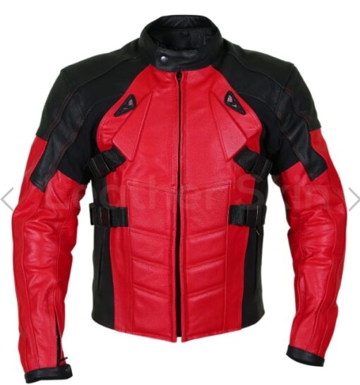 Men Red Motorcycle Padded Genuine Cow Leather Jacket