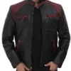 Men's Black and Maroon Café Racer Leather Jacket