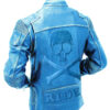 Men Blue Vintage Motorcycle Embossed Skull Leather Jacket