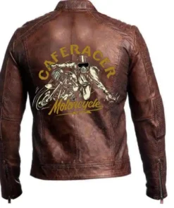 Men's Café Racer Biker Vintage Motorcycle Brown Distressed Leather Jacket