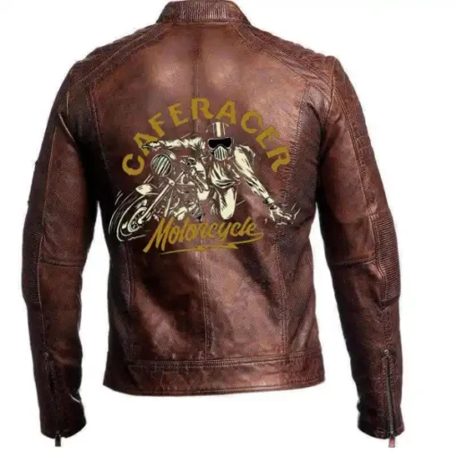 Men's Café Racer Biker Vintage Motorcycle Brown Distressed Leather Jacket