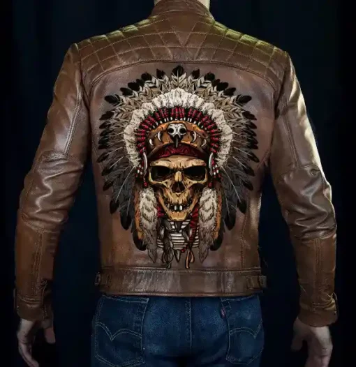 NATIVE AMERICA BROWN VINTAGE LEATHER JACKET