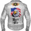 Men White Classic Biker Motorcycle Café Racer American Eagle Leather Jacket