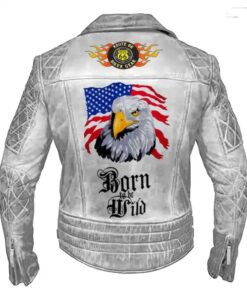 Men White Classic Biker Motorcycle Café Racer American Eagle Leather Jacket