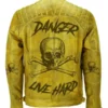 Men Danger Devil Skull Vintage Biker Motorcycle Distressed Leather Jacket