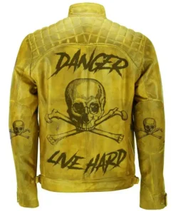 Men Danger Devil Skull Vintage Biker Motorcycle Distressed Leather Jacket