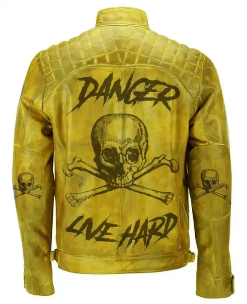 Men Danger Devil Skull Vintage Biker Motorcycle Distressed Leather Jacket