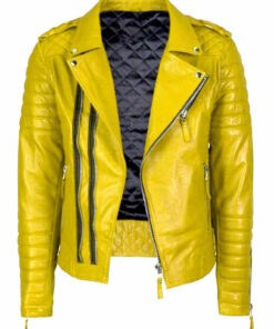 Motorcycle Riding Café Racer Yellow Leather Jacket