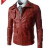 Mens Multi Pocket Style Slim Fit Red Leather Jacket