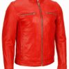 Red Cafe Racer Biker Motorcycle Leather Jacket For Men