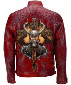 Mens Red Evil Sort Cafe Racer Vintage Style Motorcycle Biker Leather