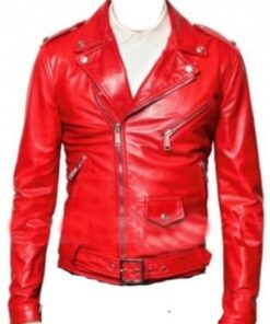 Red Biker Slim fit Leather Jacket for Men