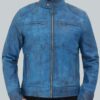 Men's Sky Blue Motorcycle Style Leather Jacket