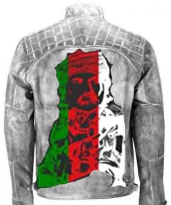 White Vintage Qaboos Bin Said Leather Jacket With Oman Flag