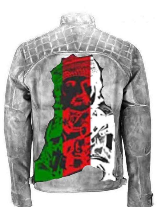 White Vintage Qaboos Bin Said Leather Jacket With Oman Flag