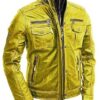 Yellow Vintage Classic Motorcycle Brando Style Cafe Racer Goatskin Leather Jacket