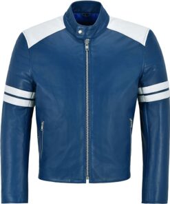 Navy Blue Leather Jacket For Men