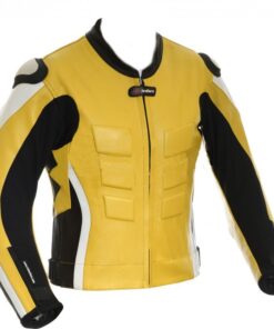 Yellow Motorcyclist Racer Leather Jacket For Men