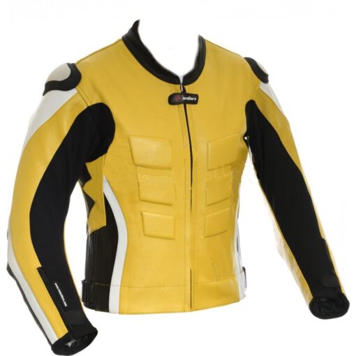 Yellow Motorcyclist Racer Leather Jacket For Men