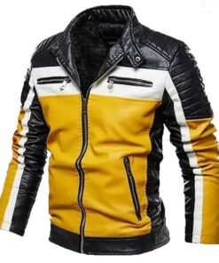 Black And Yellow Slim fit Biking Leather Jacket