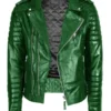 Vintage Biker Green Quilted Leather Jacket For Men