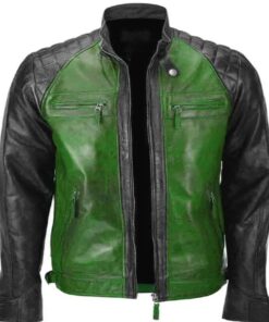 Vintage Green And Black Bikers Jacket For Men