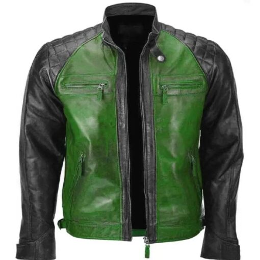 Vintage Green And Black Bikers Jacket For Men